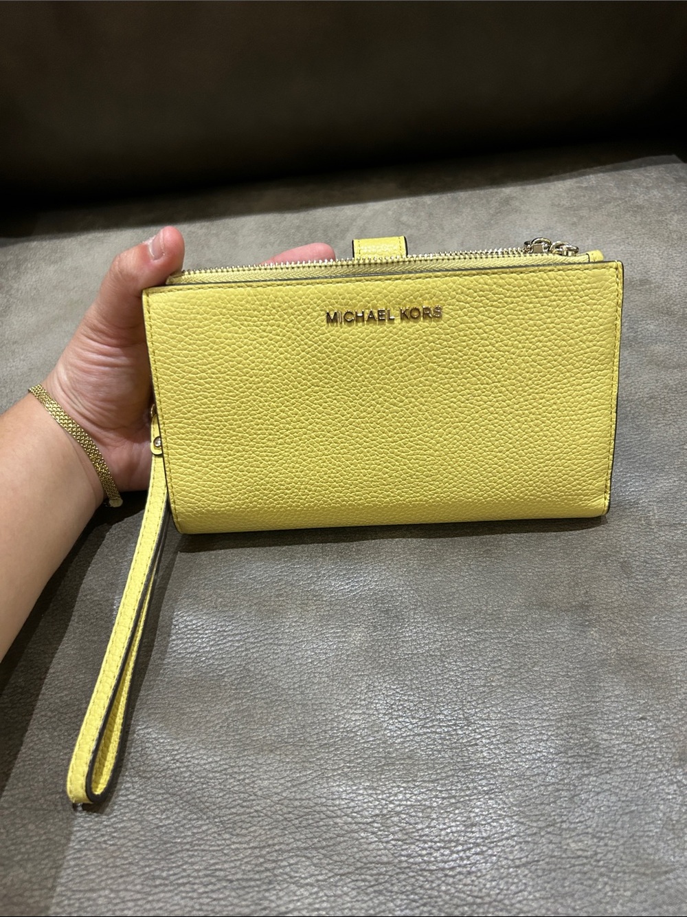 Michael Kors Yellow Pebbled Leather Wristlet